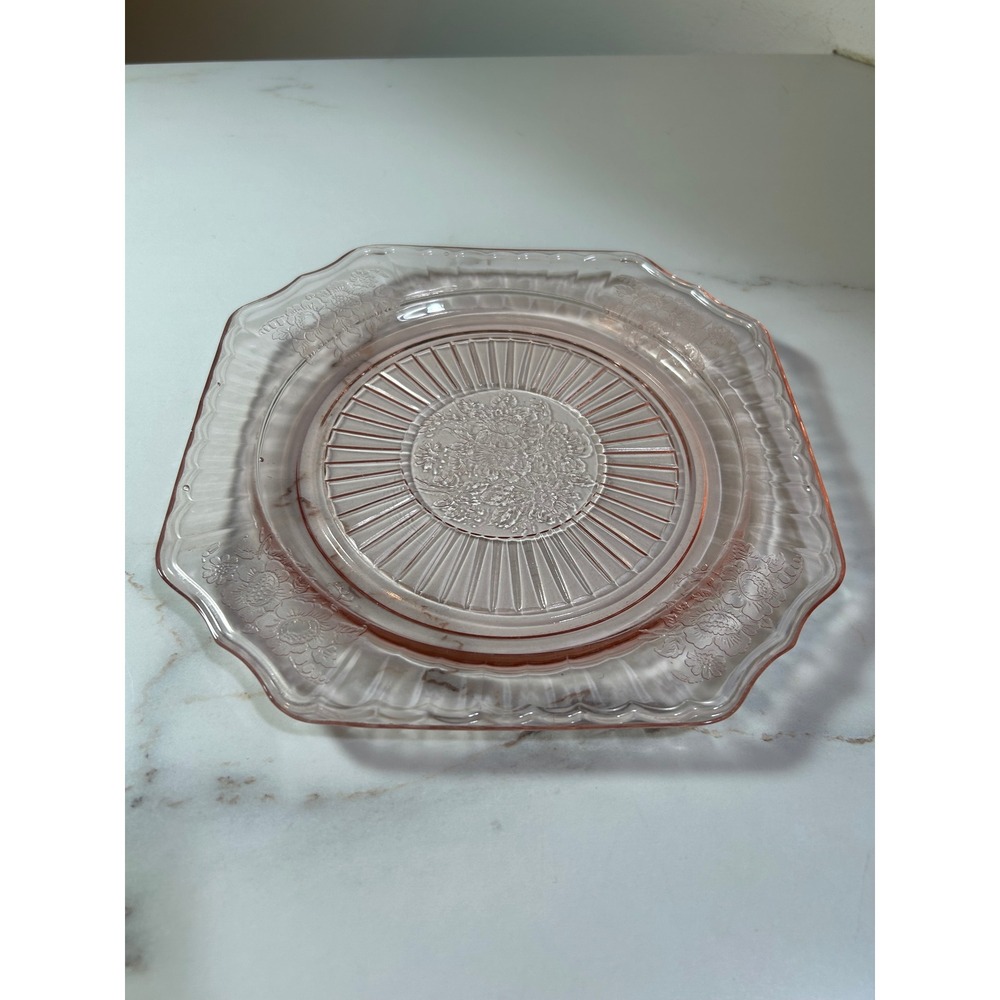 Vintage Pink Depression Glass Cherry Blossom Plate Jeannette Glass‎ Square 8.25"